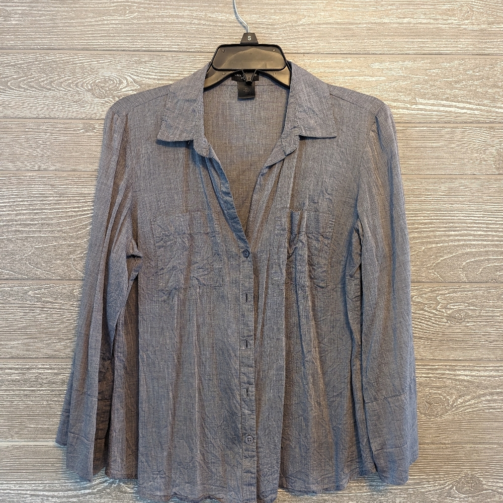 Dark blue button up blouse